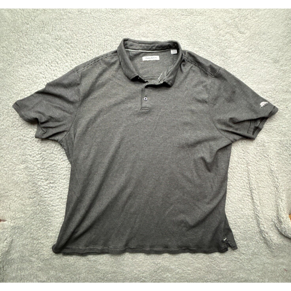 Tommy Bahama Polo Mens XXXL Black Striped Short Sleeve